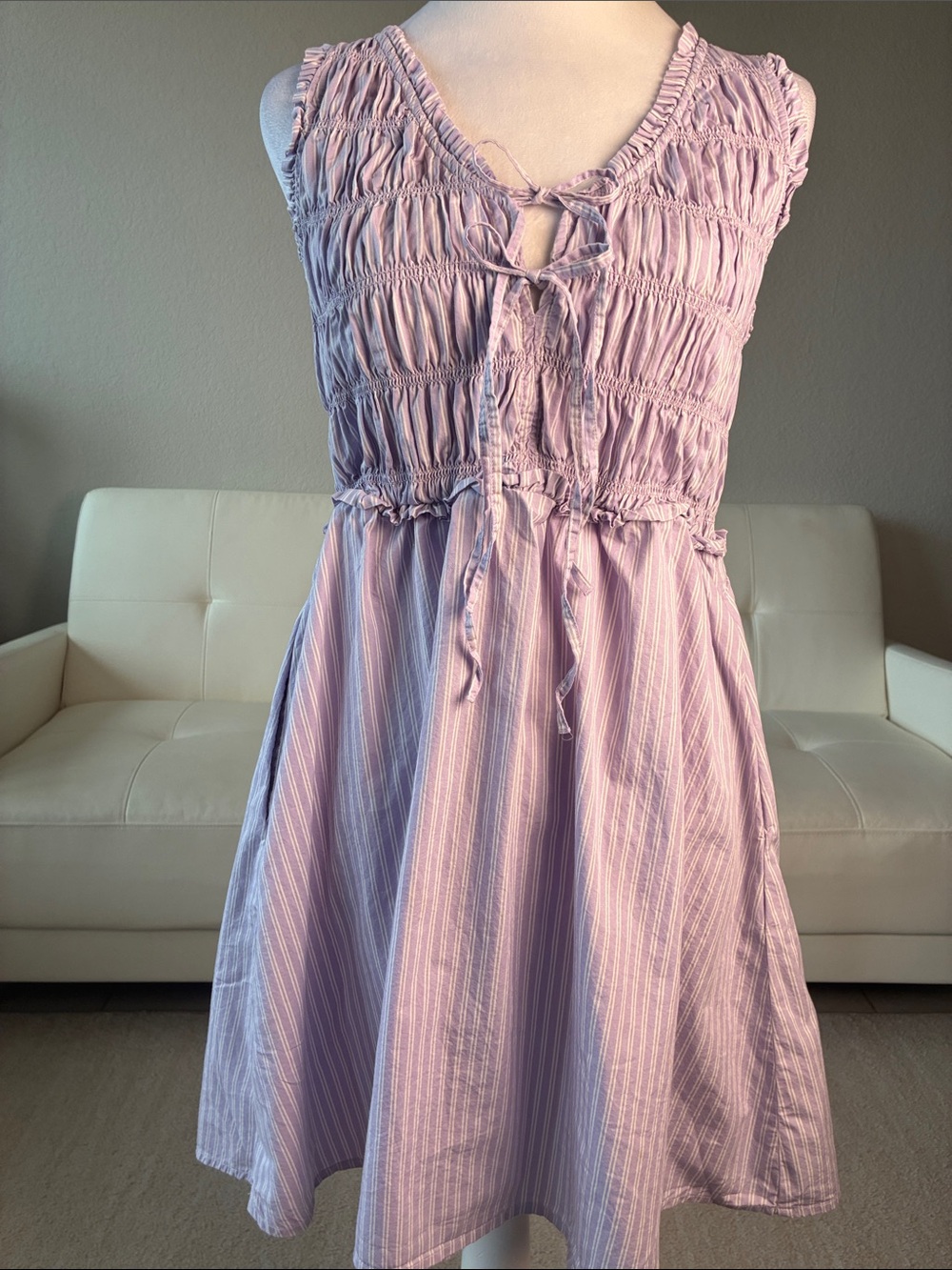 Old Navy Lavender Smocked Tie-Front Casual Summer Dress - 100% Cotton